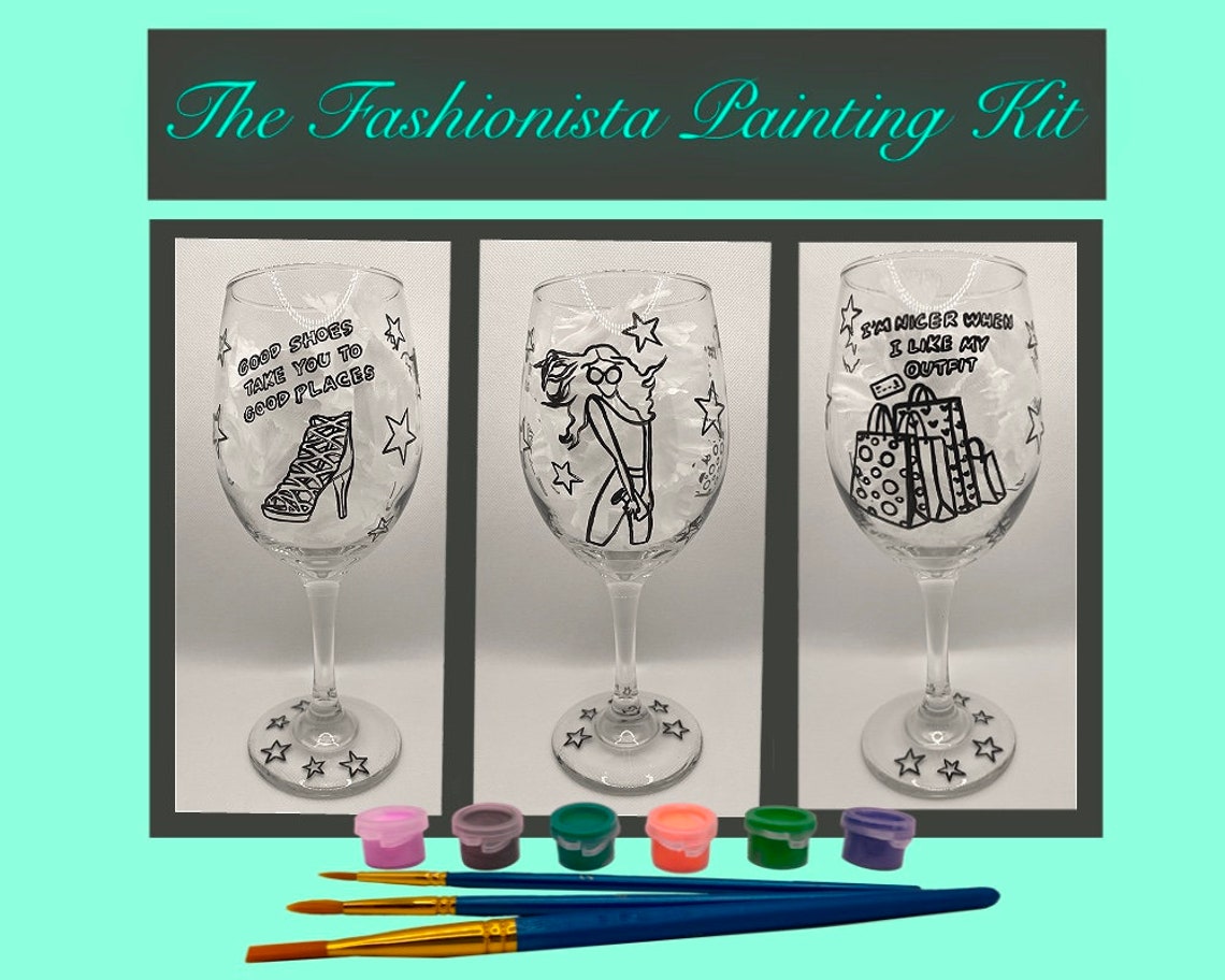 The Fashionista Wine Glass Painting Kit Etsy