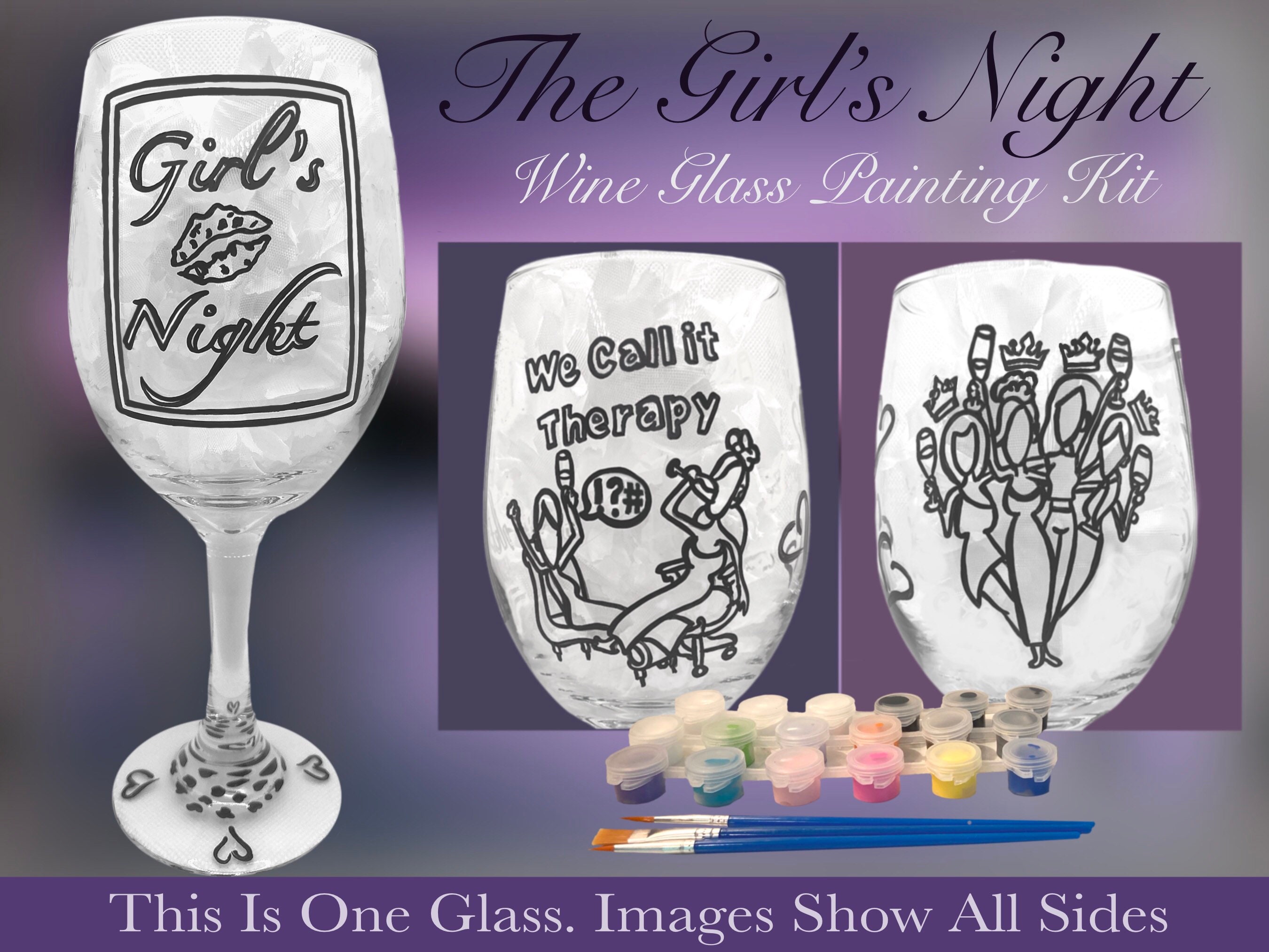 Girls Night Wine Glass Painting Kit for Paint and Sip Party / Paint Party  Kit / Outlined Paint Party / Wine Glass Paint Kit 
