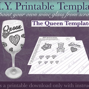 The Queen Printable Template Download For DIY Wine Glass Painting