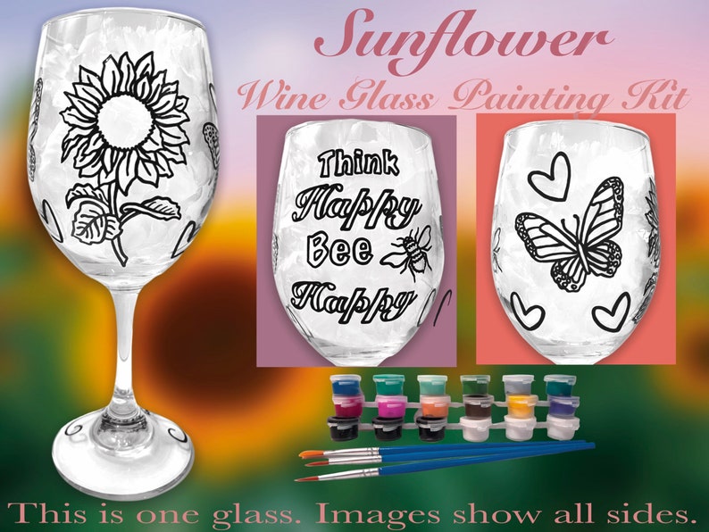 Sunflower Wine Glass Painting Kit / Paint Party / Personalized Etsy