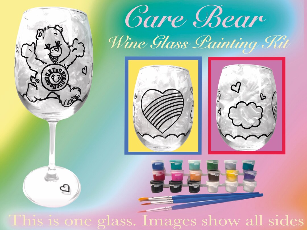 Carebear Wine Glass Painting Kit / Paint and Sip / Gift for Etsy