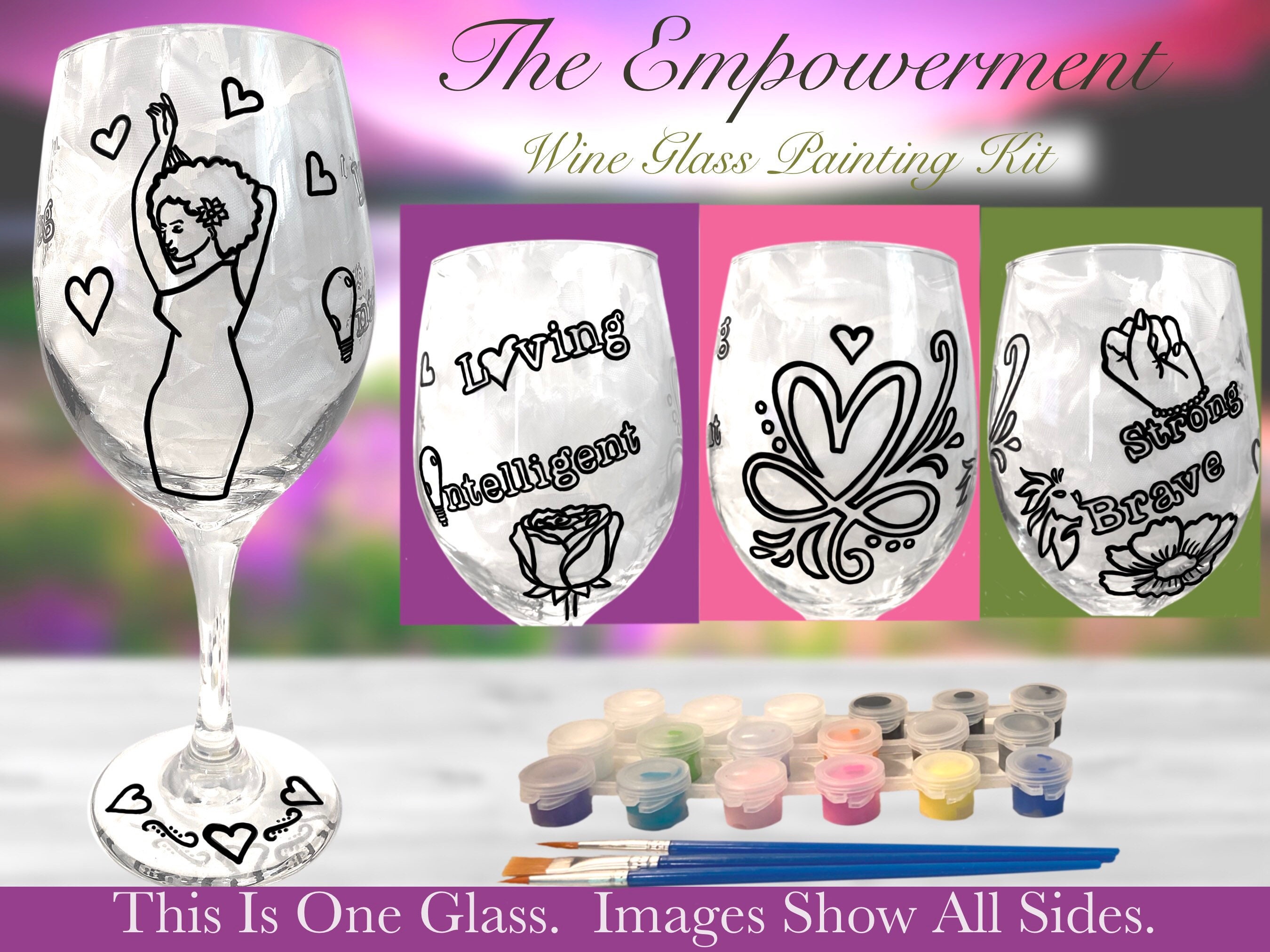 The Empowerment Wine Glass Painting Kit for Paint and Sip Party / Paint  Party Kit / Outlined Paint Party / Wine Glass Paint Kit 