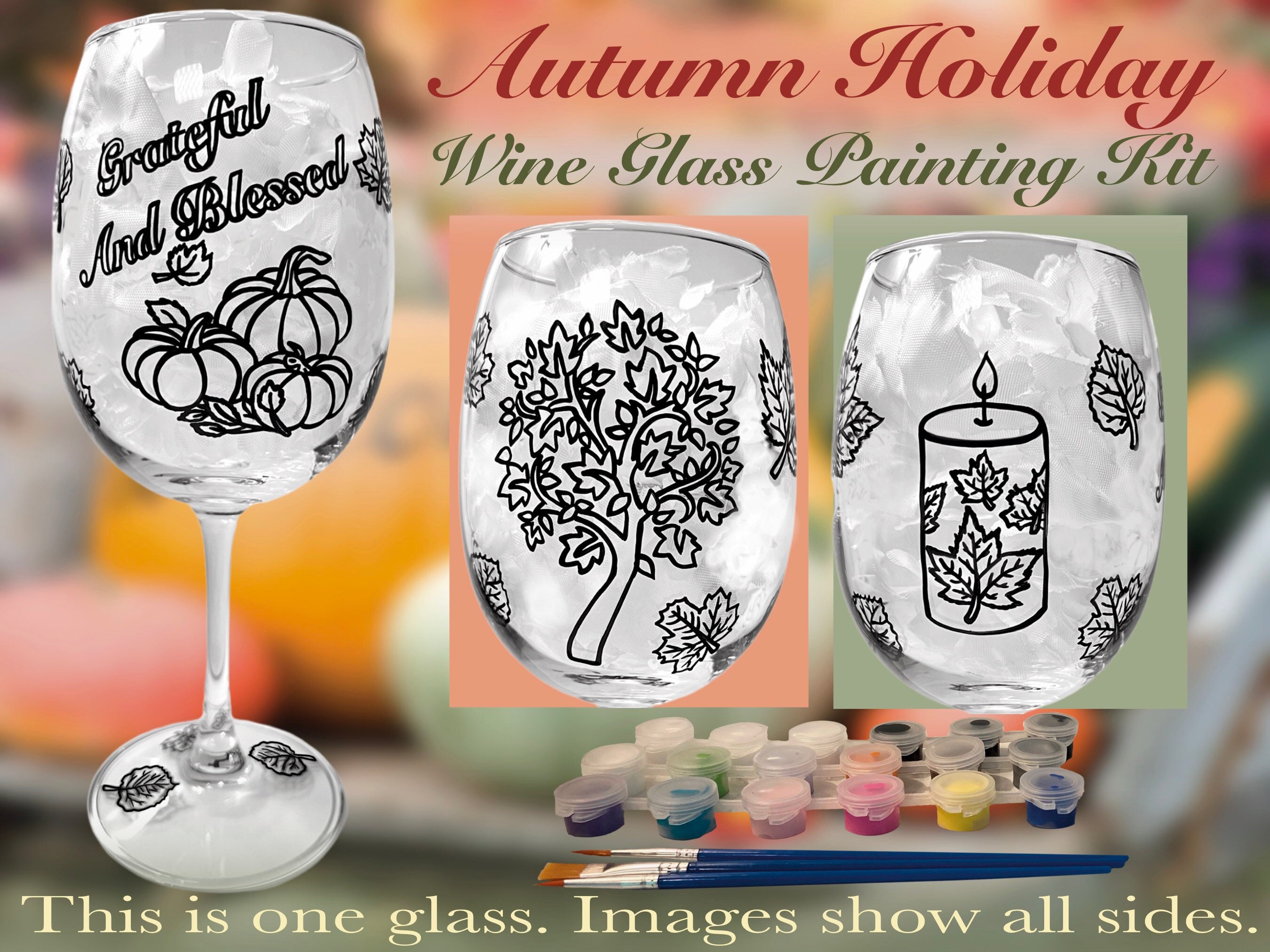 Autumn Holiday Wine Glass Painting Kit / Holiday / Fall / Etsy