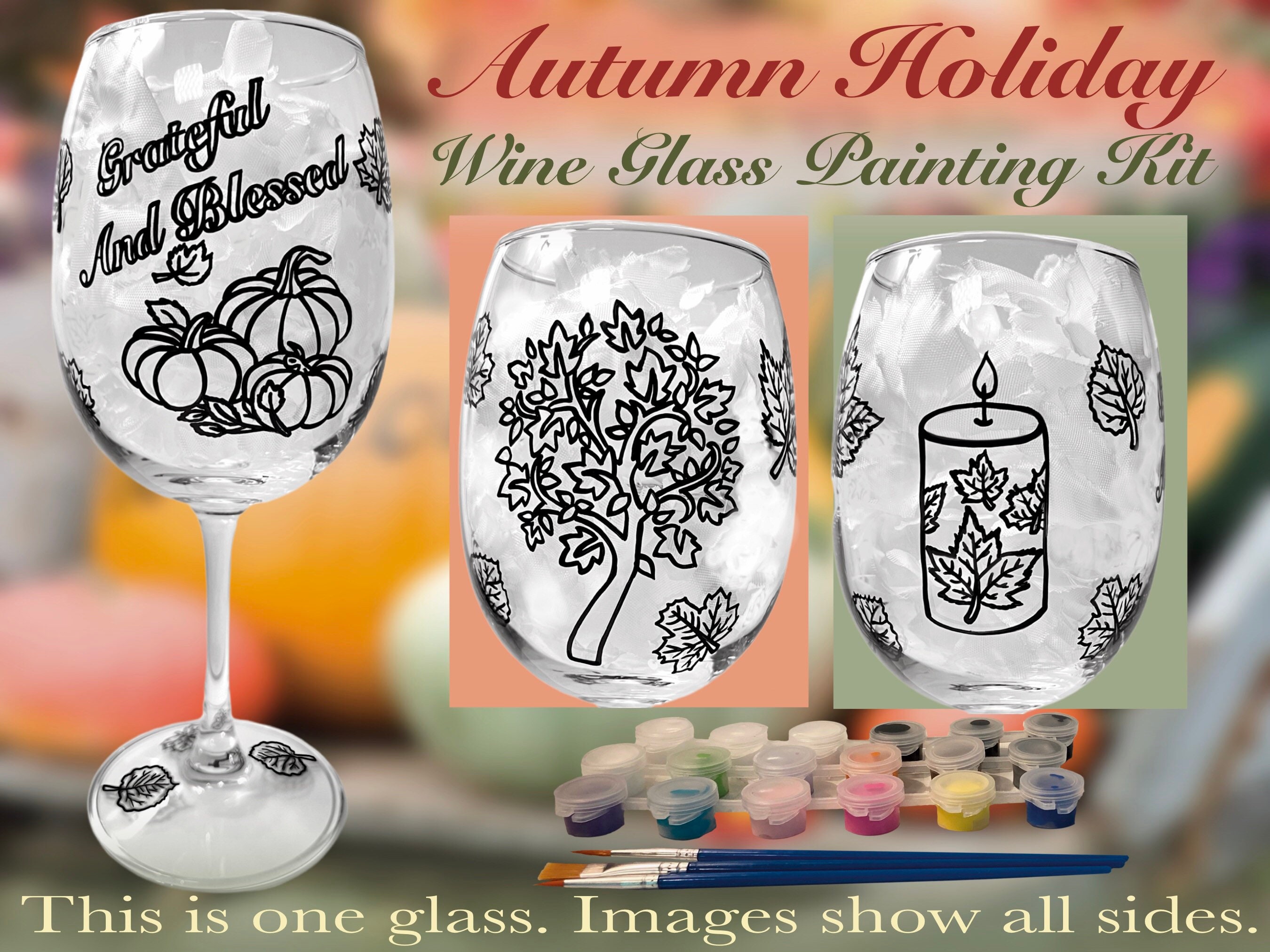 Autumn Holiday Wine Glass Painting Kit / Holiday / Fall / Thanksgiving /  Paint Party 