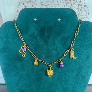 Collier à breloques LSU plaqué or 14 carats *Personnalisable