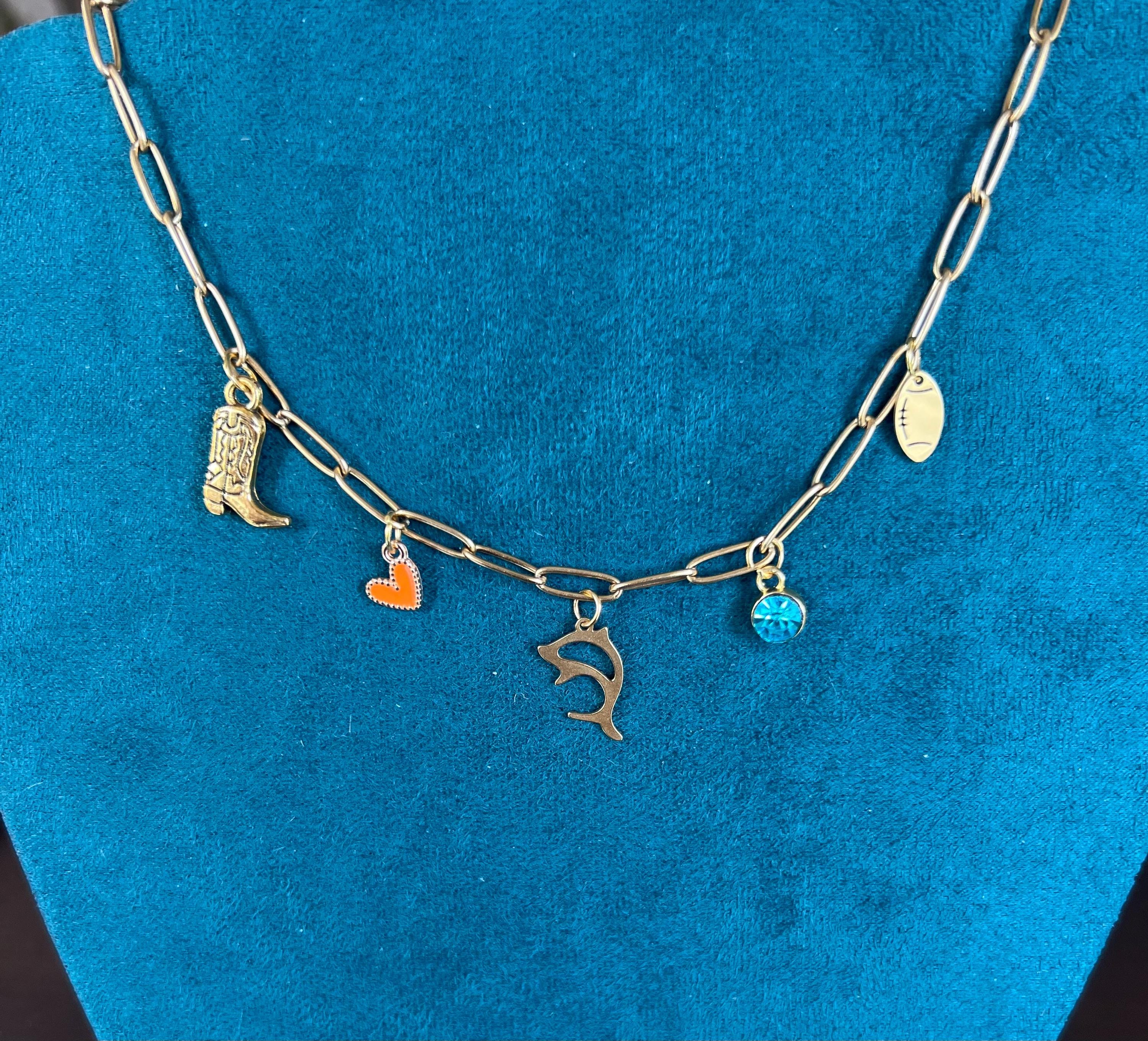 Miami Dolphins NFL Necklaces for sale | eBay Unk Miami Dolphins Style Silver Teal Orange Pendant Chain main image 1