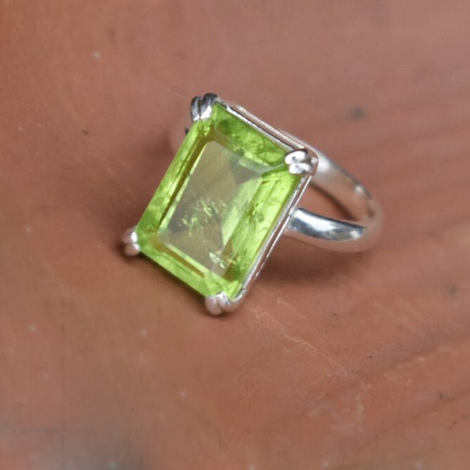 Peridot ring natural 5.10ct emerald cut ring sterling silver Etsy