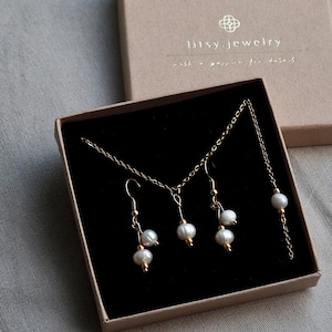 Jewelry set &quot;Pearl&quot; necklace and earrings with freshwater pearls / bridal jewelry / pearl jewelry / fashion jewelry / gift / wedding / bridal accessory