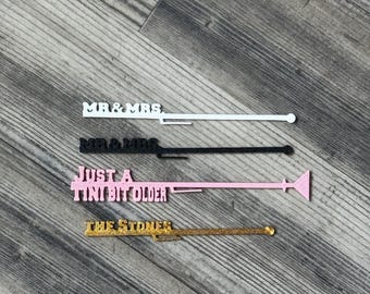 Personalized Drink Stirrers / Birthday Party Cocktail Sticks / Custom Wedding Drink Toppers