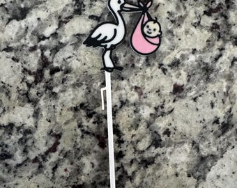 Stork Baby Shower Drink Stirrers – Gender Reveal Swizzle Sticks