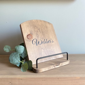 Personalized Wood Cookbook Stand: Rustic Recipe Book Holder
