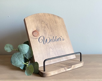 Personalized Cookbook Stand Wood Recipe Book Holder Rustic Baking Recipe Display for Kitchen Custom Gift for Chef Idea Tablet Stand