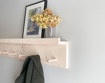 Floating Shelf with hooks, Wood peg rail, Coat Rack, Shaker peg rail,  Wood coat rack, Hat Rack, Towel Rack, Entryway rack, Jacket rack