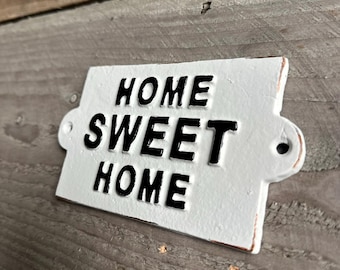 Home Sweet Home Sign: White Metal Wall Decor