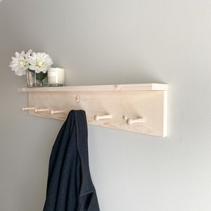 Floating Shelf with hooks, Wood peg rail, Coat Rack, Shaker peg rail,  Wood coat rack, Hat Rack, Towel Rack, Entryway rack, Jacket rack