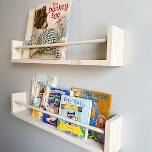 Set of 2 Wood Floating Bookshelf: Nursery Kids Book Shelf