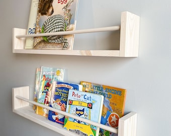 Set of 2 Wood Floating Bookshelf: Nursery Kids Book Shelf