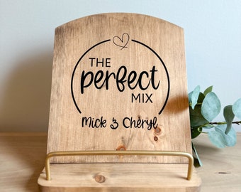 Personalized Cookbook Stand Wood Recipe Book Holder Countertop Rustic Recipe Display for Kitchen Custom Gift Housewarming Idea Wedding Gift