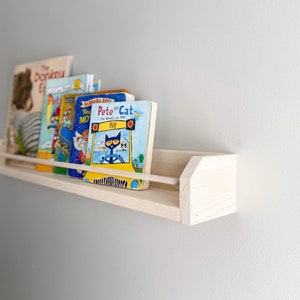 Floating Wood Bookshelf: Nursery Book Ledge, Wall Mounted