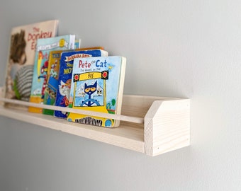 Floating Wood Bookshelf: Nursery Book Ledge, Wall Mounted