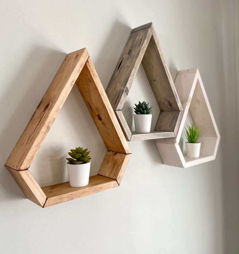 Set of 3 Teardrop Wood Shelves Rustic Diamond Floating Shelf Decor - Etsy