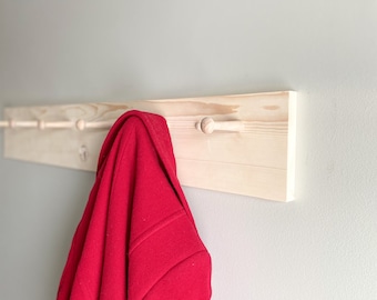 Solid Pine Shaker Peg Rail: Floating Shelf with Hooks