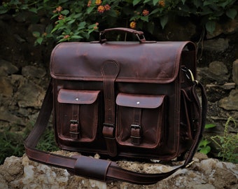 Handmade Buffalo Leather Messenger Cross-Body Laptop Bag Office Handbag Briefcase Rustic Vintage Messenger Bag for Men Women Valentine Gift