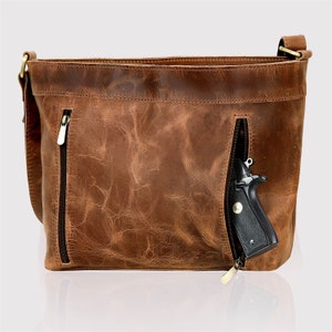 Real leather concealed carry purse shop