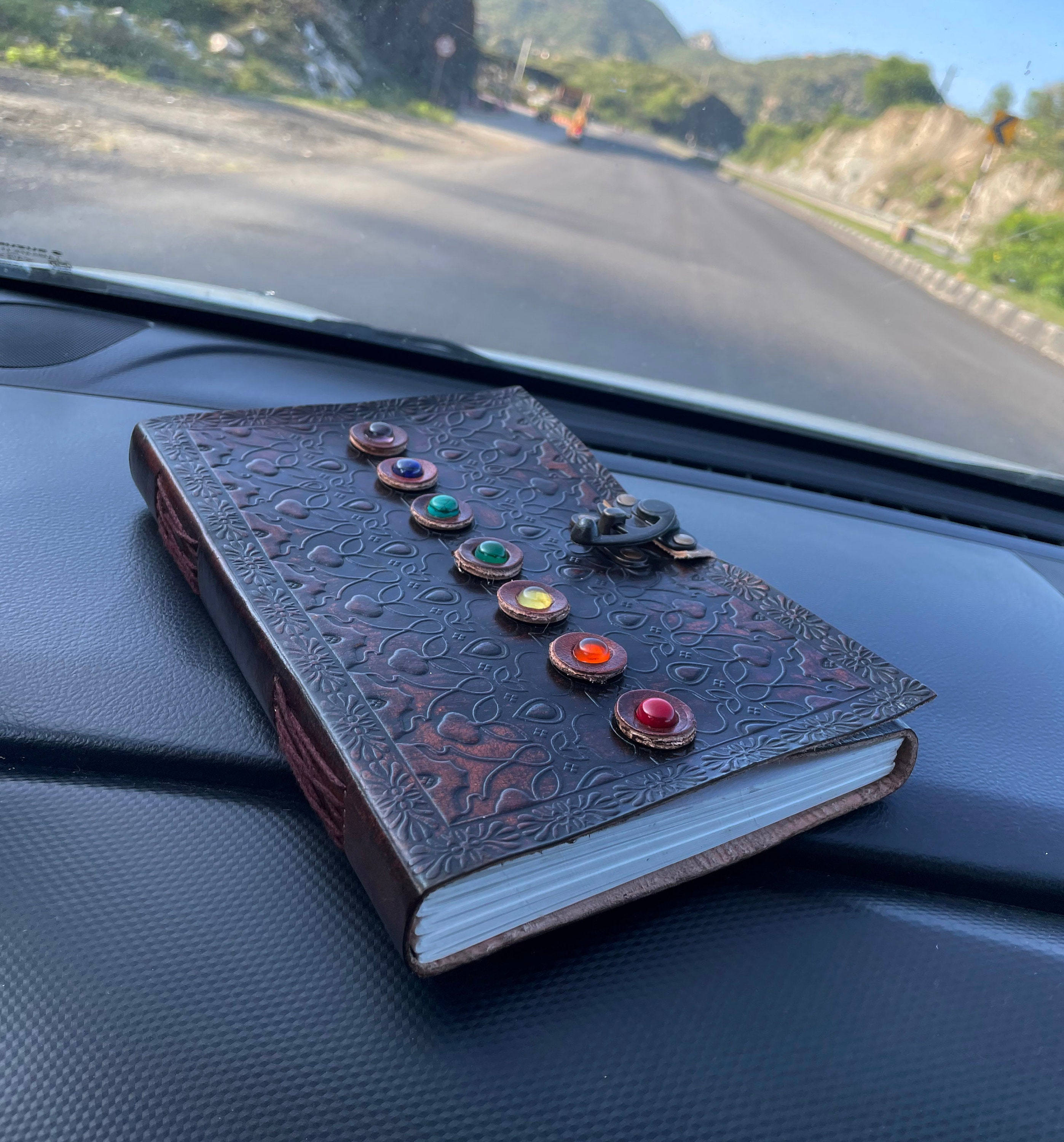 Leather Book of Shadows Notebook With Chakra Gem Stones Healing