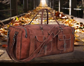 Leather Travel Duffel: The All-in-One Men's Bag for Travel, Gym, and Weekends leather Duffel bag, Weekender Bag, Leather Duffel Bag