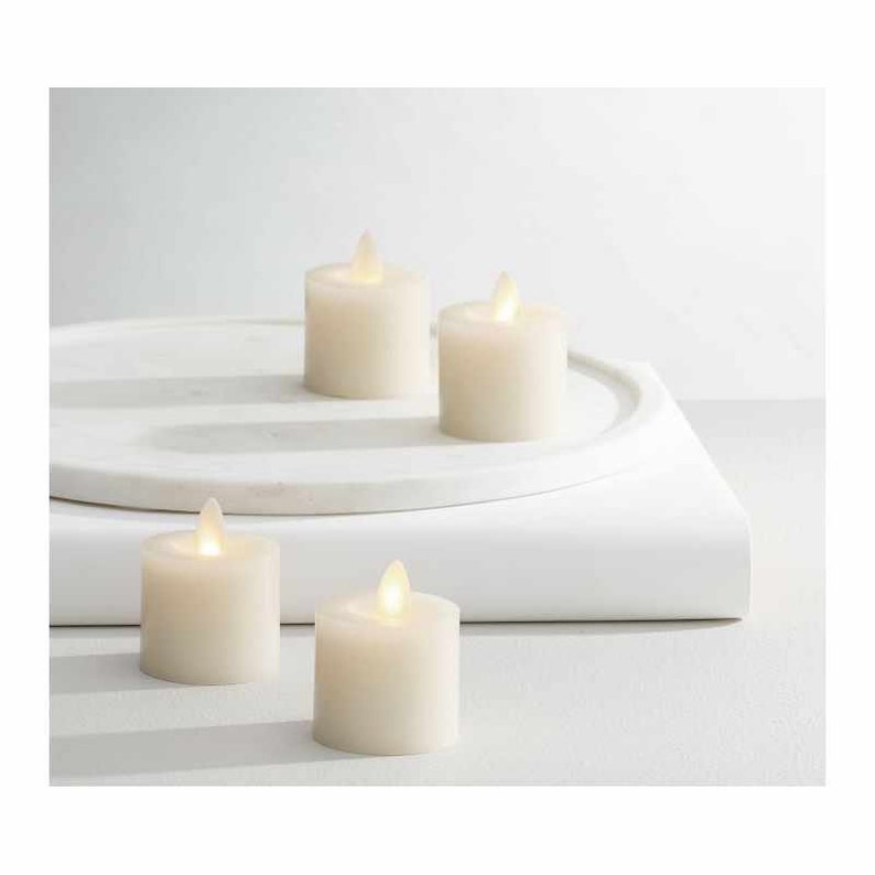 Pottery Barn Premium Flicker Flameless Wax Votive Candle, Ivory Set of 4 image 1