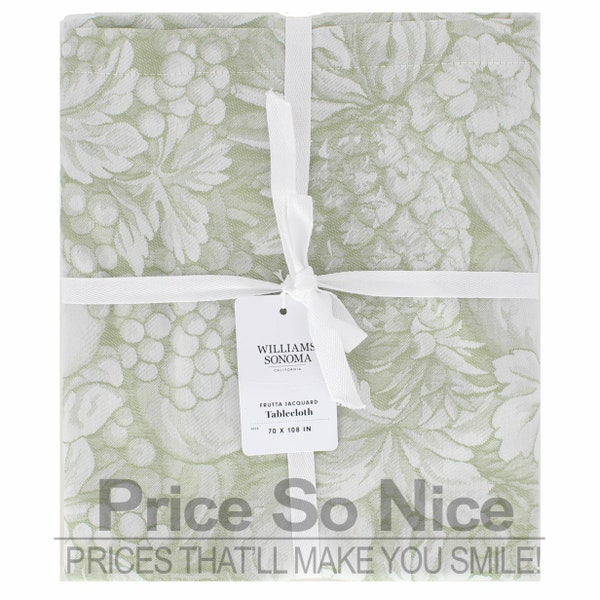 Williams Sonoma Frutta Jacquard Green Tablecloth- 70" x 108'