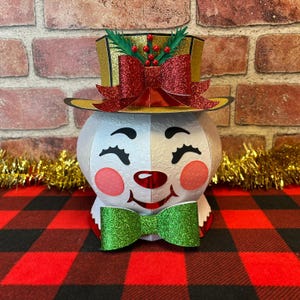 Snowman Gift Box: Holiday Table Decor with Glitter Bow
