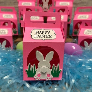 Bunny Gable Box Set: Pink Easter Favor Boxes, Table Decor (Set of 10)