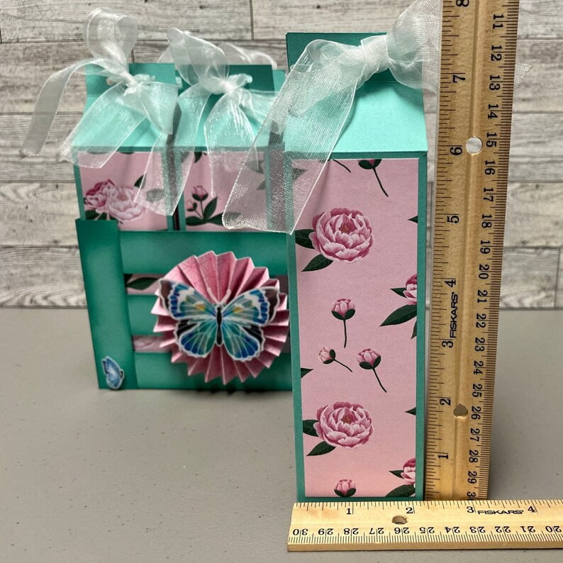 Milk Carton Gift Boxes With Matching Crate: Seafoam Green & Pink Floral ...