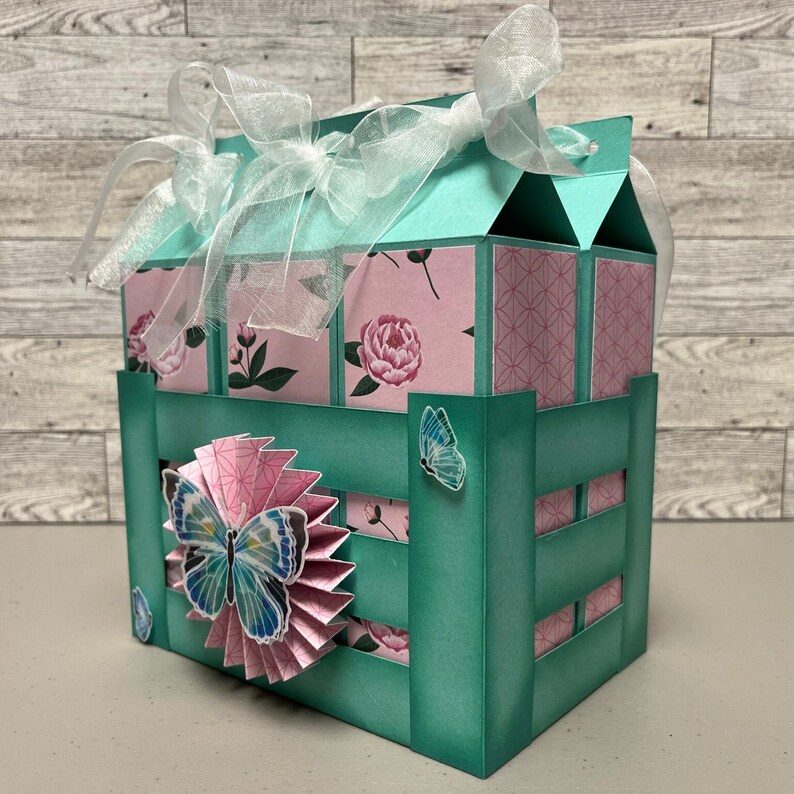 Milk Carton Gift Boxes With Matching Crate: Seafoam Green & Pink Floral ...