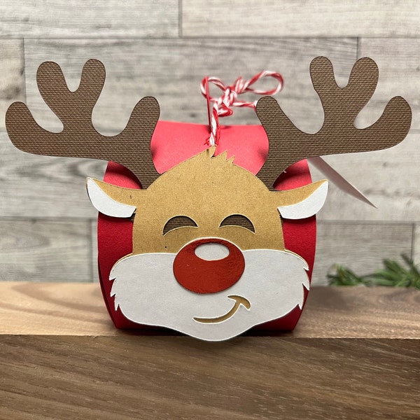 Reindeer Treat Boxes, Set of 10 Christmas Favor Boxes, Reindeer Favor Boxes, Red Nosed Reindeer Boxes, Christmas Party Favor, Hostess Gift