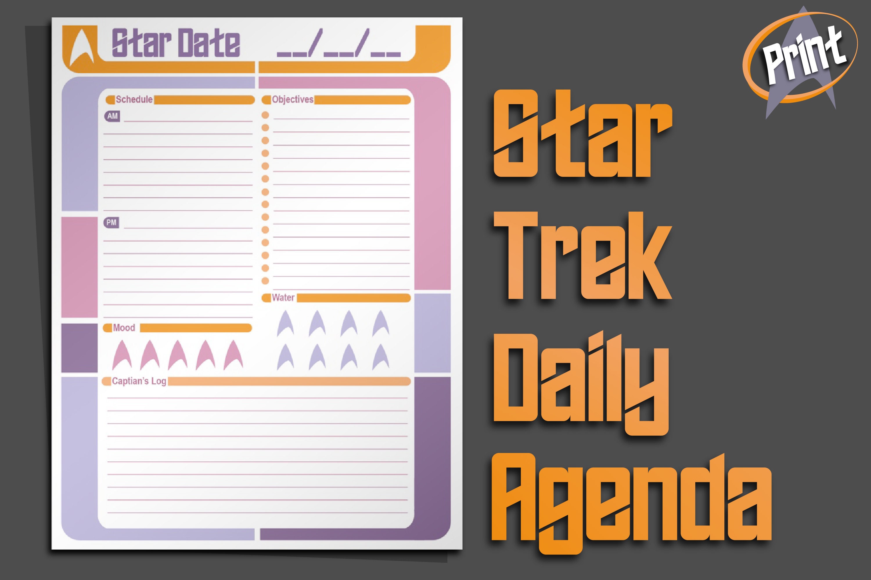 Printable Star Trek Themed Daily Agenda Etsy