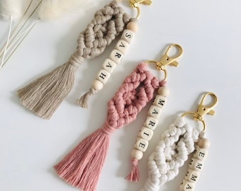 Customised Name Keyring Gift | Bridesmaid Keepsake Gift | Bridal Party Favours | Maid of Honour Proposal Box Gift | Boho Macrame Keychain