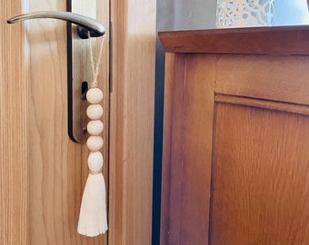 Macrame Tassel Door Decor | Beaded Door Hanger | Rustic Door Decor | Bohemian Interior | Scandi Door Knob Wood Tassel | Various Colours