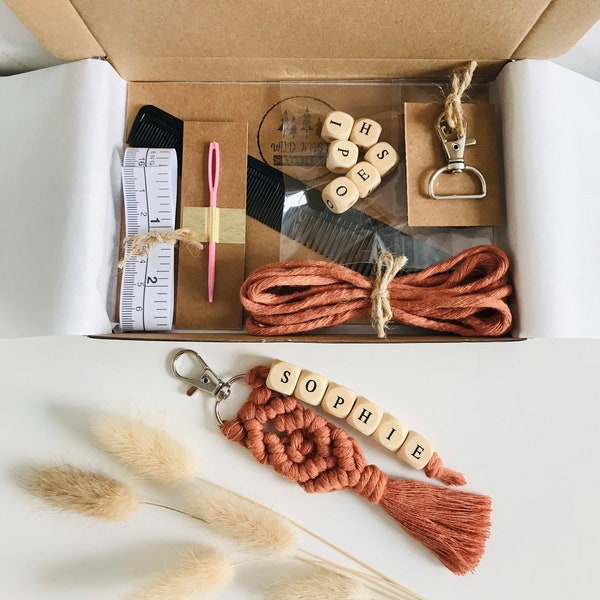 Macrame DIY Keychain Craft Kit with PDF Tutorial | Key Ring Beginner Craft Kit with PDF Pattern | Step by Step Macrame Kit | Custom Name Kit