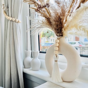 Deurdecoratie met macramé kwastjes | Houten kralen hanger | Grijze interieurdecoratie | Boho 'Niet storen' deurhanger | Boho landelijke woonaccessoires