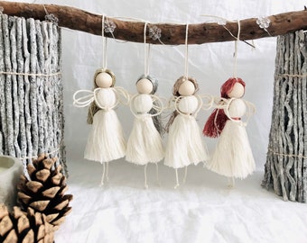 Christmas Macrame Angel Ornament | Natural Christmas Decorations | Boho Christmas Tree - Natural White