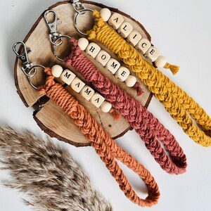 Personalised Macrame Wristlet Keychain Boho Key Holder Accessory ...