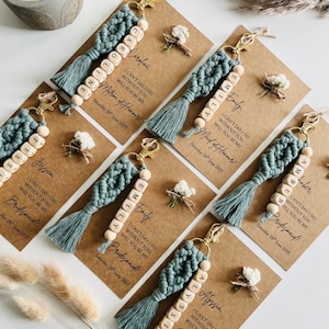 Carte-cadeau personnalisée de proposition de demoiselle d'honneur | Cadeau de remerciement porte-clés en macramé | Cadeaux nuptiales de douche | Porte-clés demoiselle d'honneur personnalisé