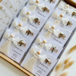 Recuerdos de bautizo personalizados / Recuerdo de ángel para padrinos de niñas y niños / Tarjeta de agradecimiento de invitación personalizada para invitados familiares