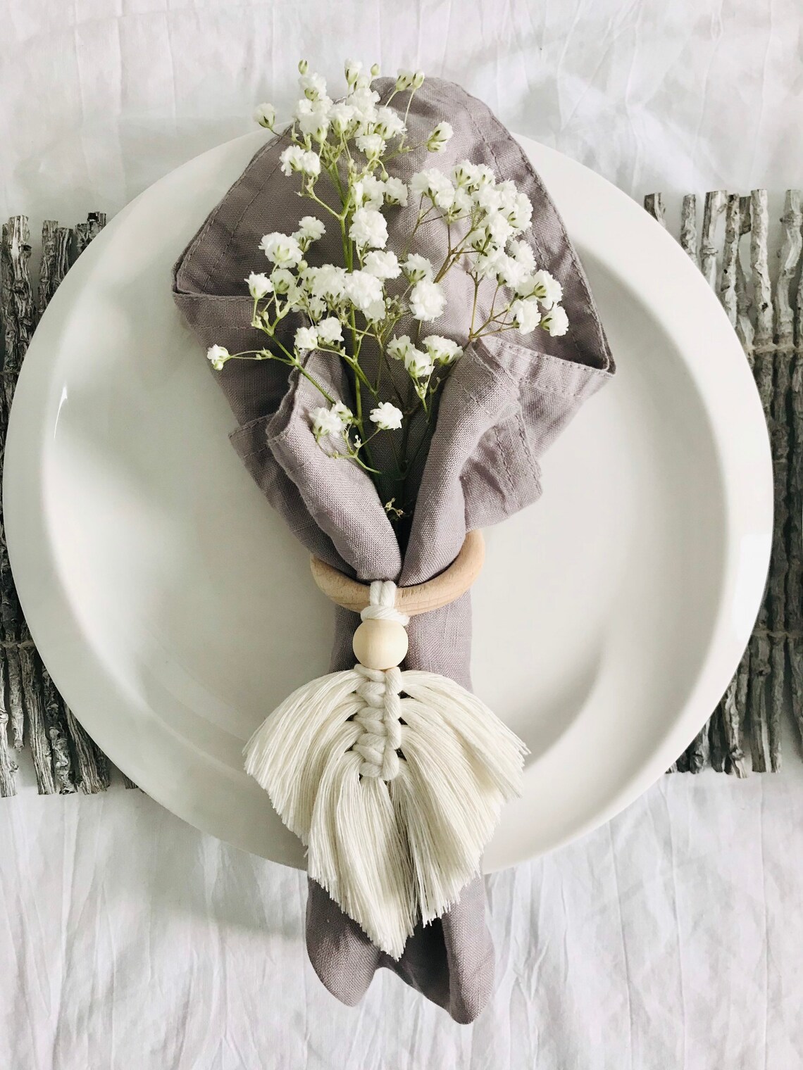 Macrame Napkin Ring Holder Feather Napkin Holder Rustic Etsy