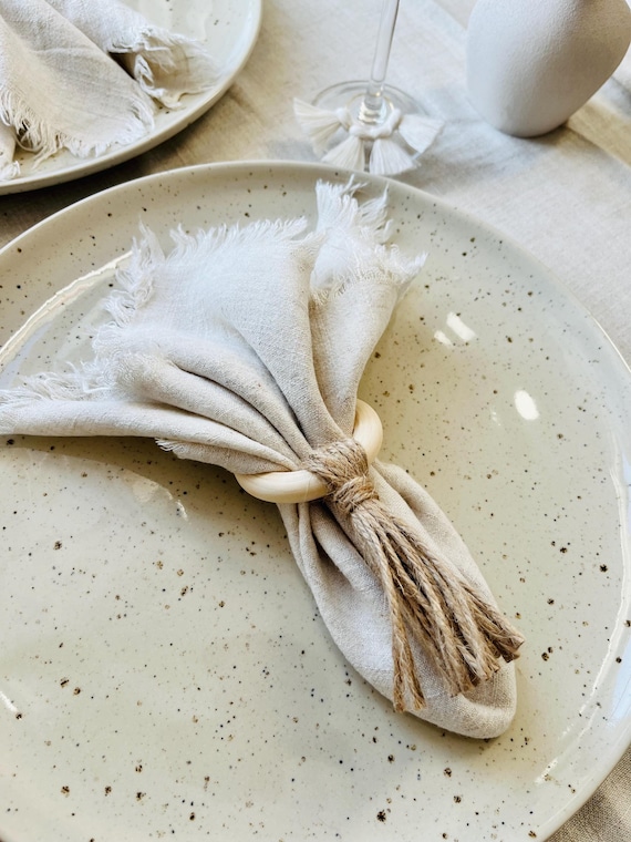 Rustic Wooden Napkin Ring Holder With Jute Tassel Elegant