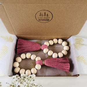 Wooden Bead Napkin Ring Holder with Cotton Tassel | Elegant Minimalist Table Setting | Farmhouse  Decor | Boho Wedding Christmas Dinner