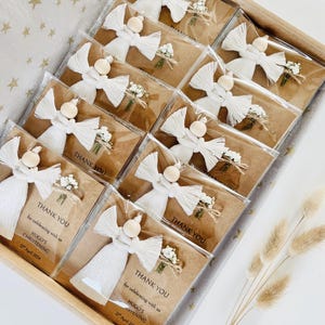 Personalisierte Taufe Gastgeschenke | Engel Andenken Geschenk für Paten Mädchen Jungen | Personalisierte Familie Gäste Einladung Dankeskarte
